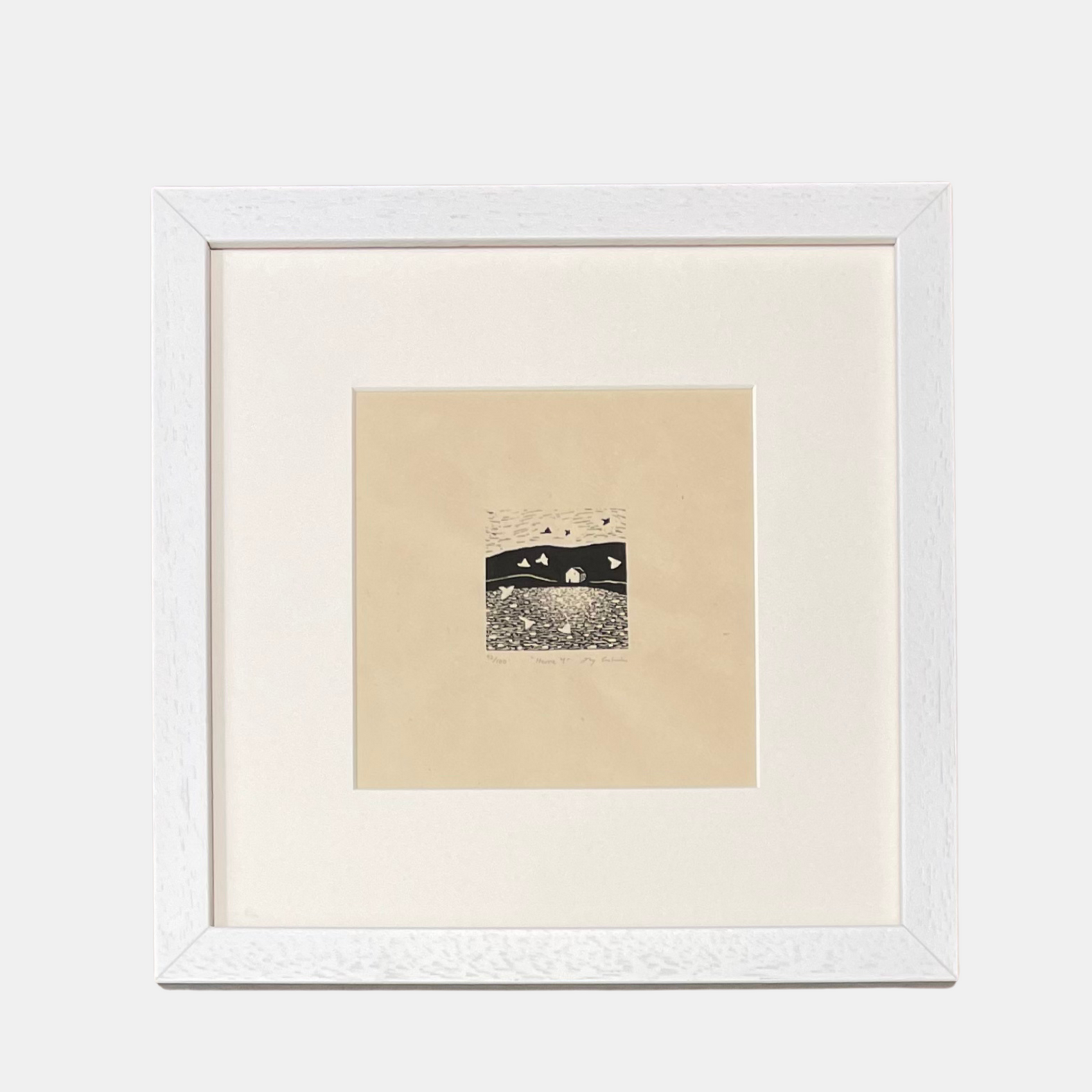Custom picture frame with non-reflective art glass – custom made at our London frame shop