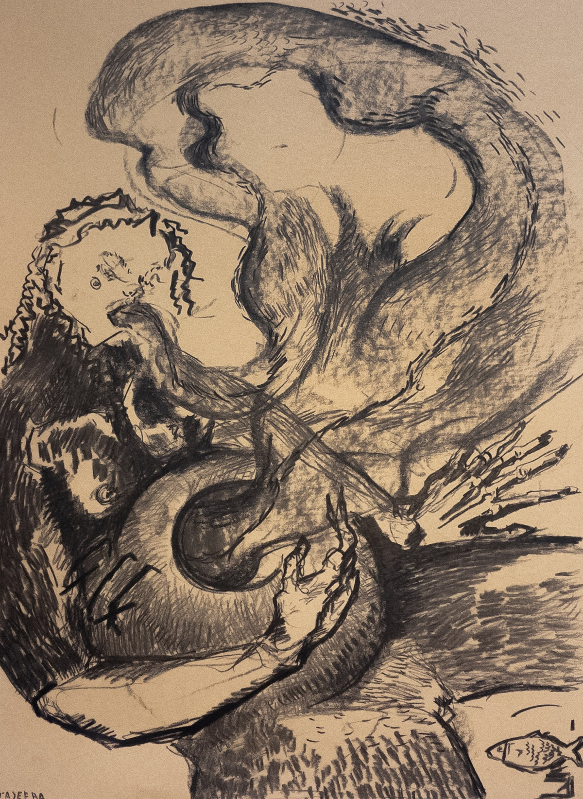 Hungry by Polina Gazeeva, 2026, charcoal on paper, 42 x 59.4 cm
