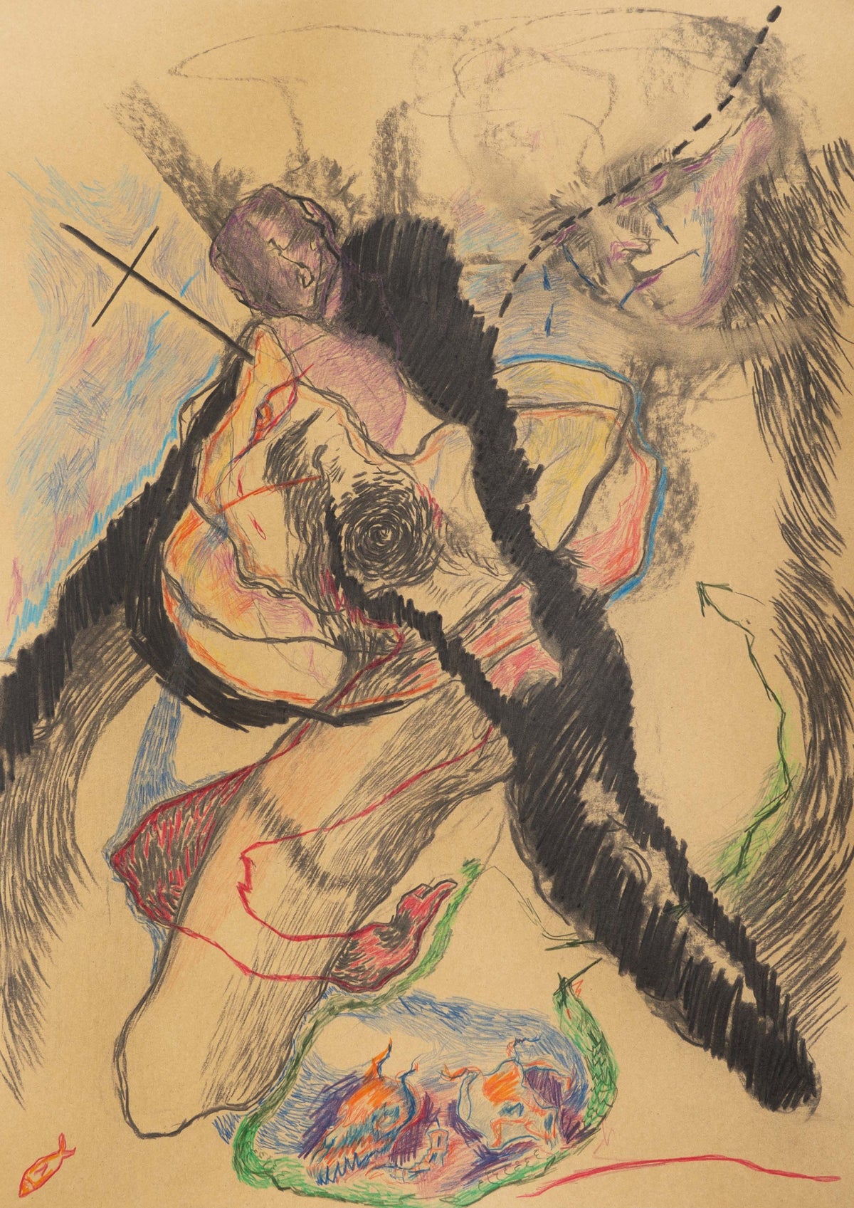 Into Abstraction by Polina Gazeeva, 2026, charcoal and color pencils on paper, 42 x 59.4 cm