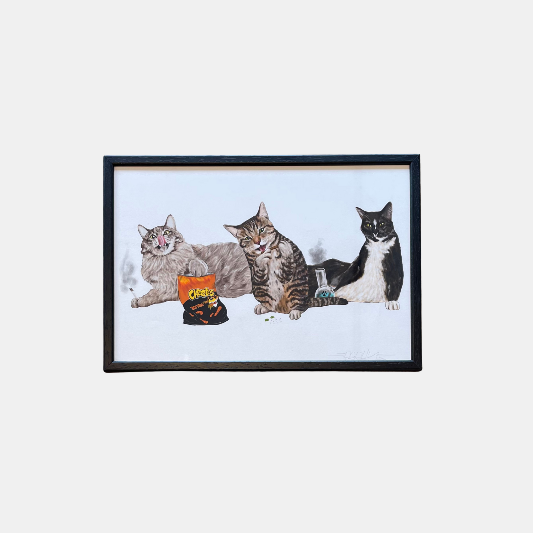 Custom picture frame with non-reflective art glass – custom made at our London frame shop